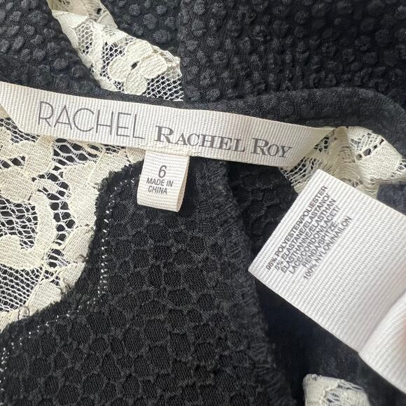 Rachel Rachel Roy SIZE 6 Black Pebbled Lace 3/4 Sleeve Fit & Flare Mini Dress - Picture 5 of 6